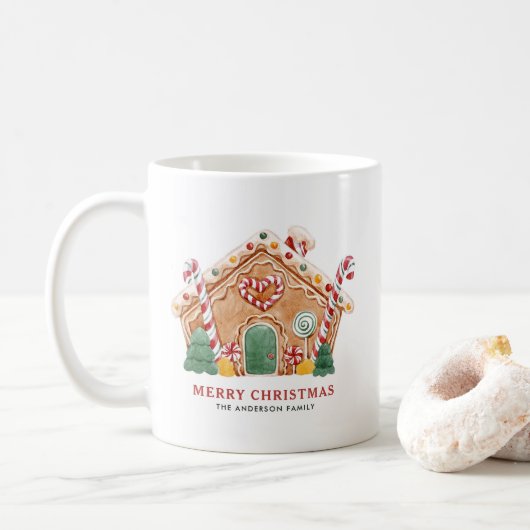 Waterverf Feestelijke Gingerbread House Christmas Koffiemok (Met donut)