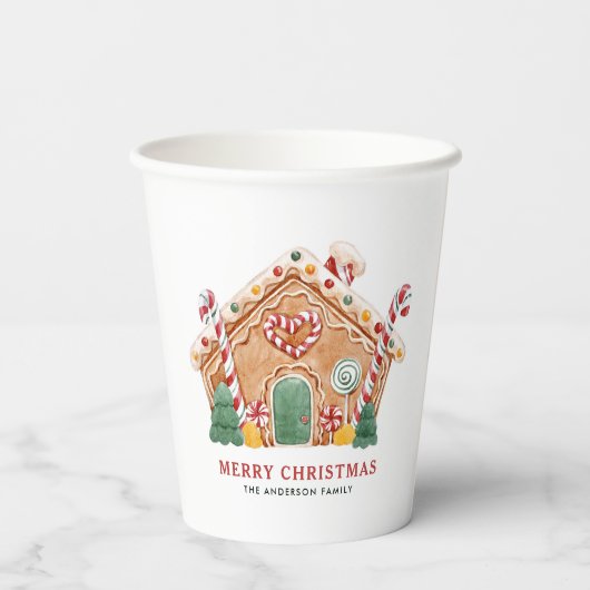 Waterverf Feestelijke Gingerbread House Christmas Papieren Bekers (Achterkant)