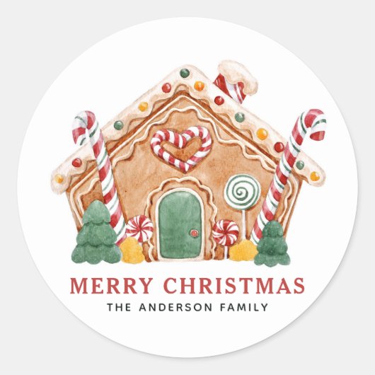 Waterverf Feestelijke Gingerbread House Christmas Ronde Sticker (Voorkant)