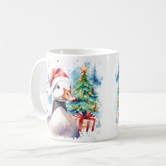 Waterverf Feestelijke Goose Christmas Mok (Voorkant links)