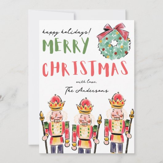 Waterverf Feestelijke Hand getrokken Notenkraker K Feestdagenkaart (Voorkant)