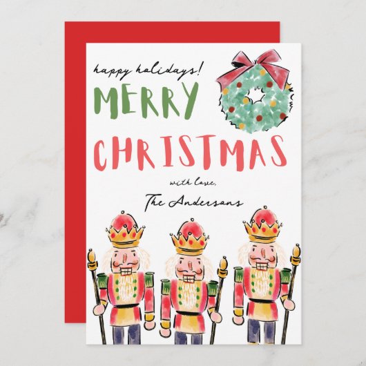 Waterverf Feestelijke Hand getrokken Notenkraker K Feestdagenkaart (Voorkant / Achterkant)