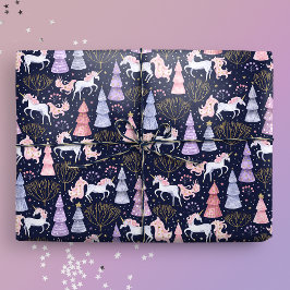 Waterverf Feestelijke Kerst Eenhoorn Cadeaupapier