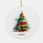 Waterverf feestelijke kerstboom foto keramisch ornament (Achterkant)