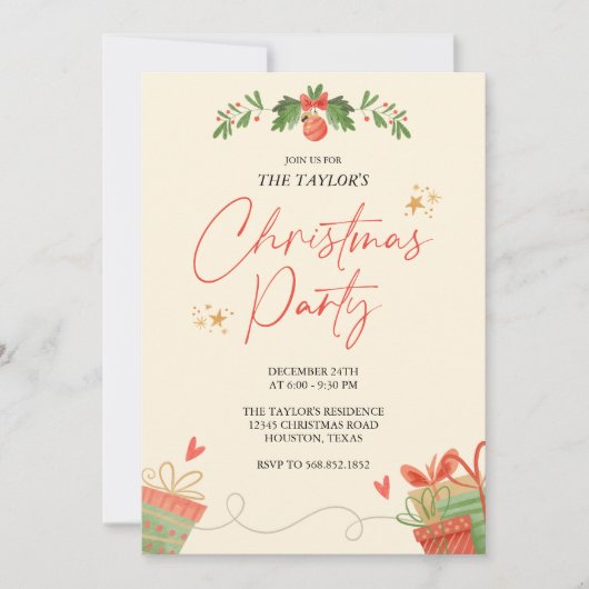 Waterverf feestelijke kerstdiner kaart (Voorkant)