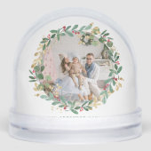 Waterverf Feestelijke Kerstkrans Familie Foto Sneeuwbol (Voorkant)