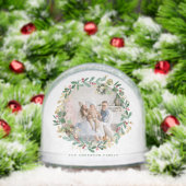 Waterverf Feestelijke Kerstkrans Familie Foto Sneeuwbol (Kerstmis)