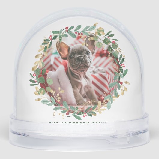 Waterverf Feestelijke Kerstkrans Pet Foto Sneeuwbol (Achterkant)