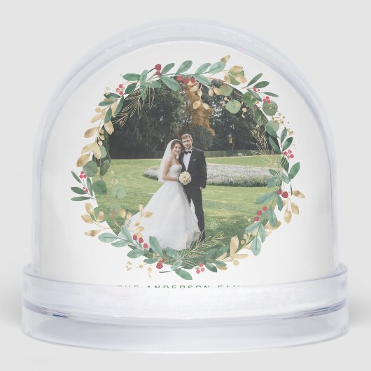 Waterverf Feestelijke Kerstkrans Trouwfoto Sneeuwbol (Voorkant)