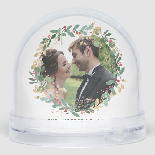 Waterverf Feestelijke Kerstkrans Trouwfoto Sneeuwbol (Achterkant)