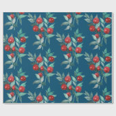 Waterverf feestelijke kerstrode bessen donkerblauw cadeaupapier (Vlak)