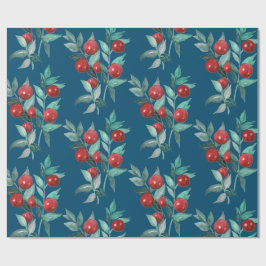 Waterverf feestelijke kerstrode bessen donkerblauw cadeaupapier