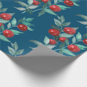 Waterverf feestelijke kerstrode bessen donkerblauw cadeaupapier (Hoek)