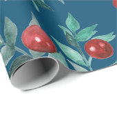 Waterverf feestelijke kerstrode bessen donkerblauw cadeaupapier (Rol Hoek)