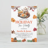 Waterverf Feestelijke Kerstvakantie Tea Party Kaart (Staand voorkant)