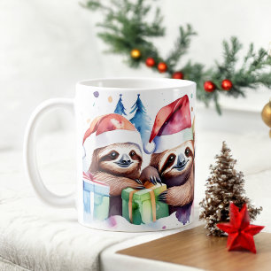 Waterverf feestelijke luiaards kerst Mok
