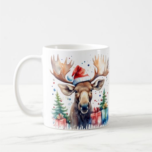 Waterverf Feestelijke Moose Kerst Mok (Links)