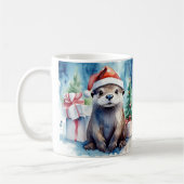 Waterverf Feestelijke Otter Kerst Mok (Links)