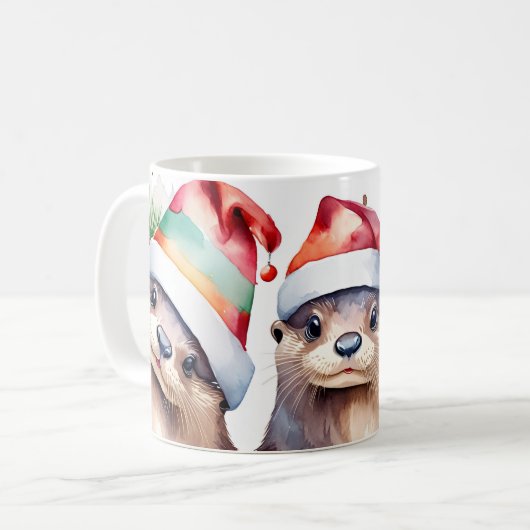 Waterverf feestelijke otters kerst Mok (Voorkant links)
