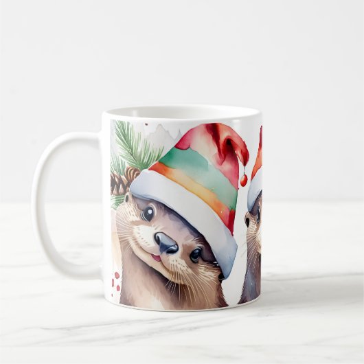 Waterverf feestelijke otters kerst Mok (Links)