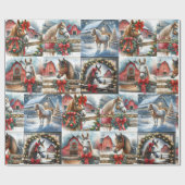 Waterverf Feestelijke Paarden Kerst Cadeaupapier (Vlak)
