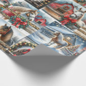 Waterverf Feestelijke Paarden Kerst Cadeaupapier (Hoek)