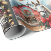 Waterverf Feestelijke Paarden Kerst Cadeaupapier (Rol Hoek)