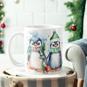Waterverf Feestelijke Pinguïns Kerst Mok