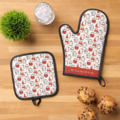 Waterverf Feestelijke Pinguïns Patroon Kerstmis Ovenwant & Pannenlap Set (Top down)