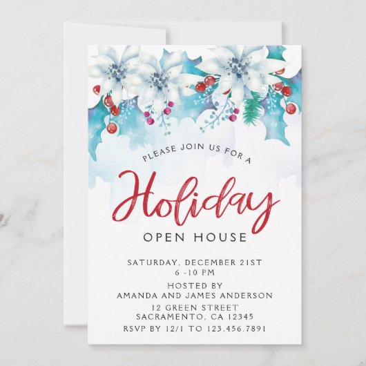 Waterverf Feestelijke Vakantie Open Huis Kaart (Voorkant)