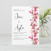 Waterverf fel roze bloesem bloemen bruiloft kaart (Staand voorkant)