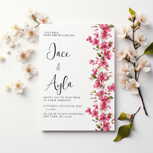 Waterverf fel roze bloesem bloemen bruiloft kaart