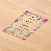 Waterverf fel roze gouden bloemen bruiloft acryl uitnodigingen (Laagn)