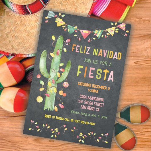 Waterverf Feliz navidad Fiesta Cactus Kaart