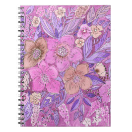Waterverf felle handgetekende bloemen florroze b notitieboek
