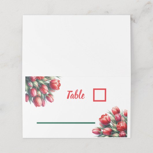 Waterverf felrode tulpen -Gevouwen Place Card Plaatskaartje (Buitenkant ongevouwen)