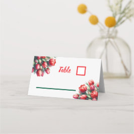 Waterverf felrode tulpen -Gevouwen Place Card Plaatskaartje