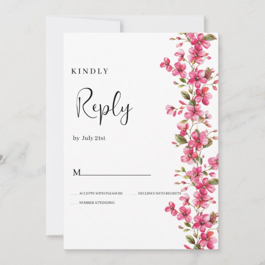 Waterverf felroze bloesem bloemen RSVP Kaart (Voorkant)