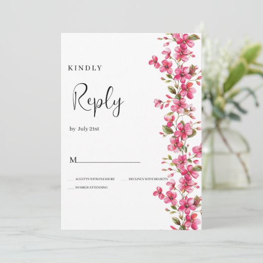 Waterverf felroze bloesem bloemen RSVP Kaart (Staand voorkant)