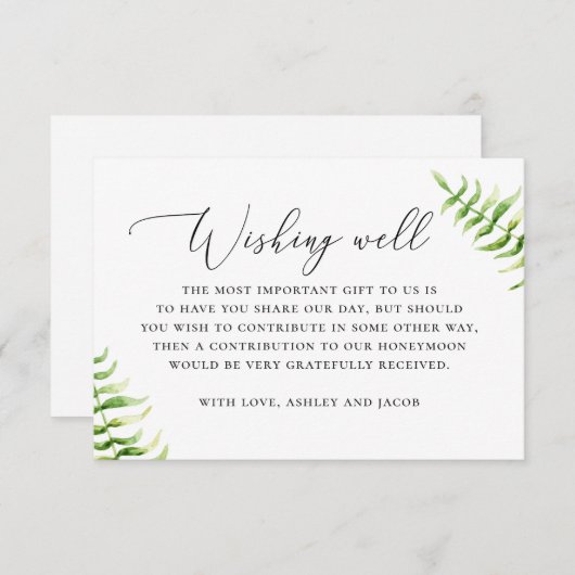 Waterverf fern. Greenery bruiloft die goed wenst Informatiekaartje (Voorkant / Achterkant)