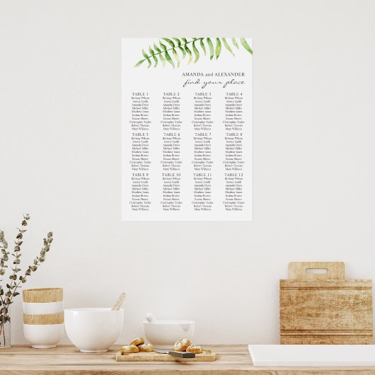 Waterverf fern. Greenery bruiloft Poster (Keuken)