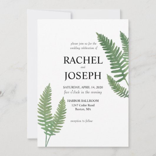 Waterverf Fern Huwelijksuitnodiging Kaart (Voorkant)