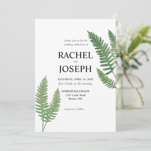 Waterverf Fern Huwelijksuitnodiging Kaart (Staand voorkant)