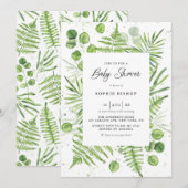 Waterverf Ferns en Eucalyptus Lijst Baby shower Kaart (Voorkant / Achterkant)