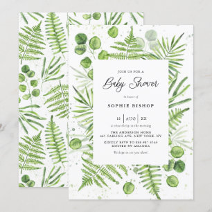 Waterverf Ferns en Eucalyptus Lijst Baby shower Kaart