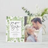 Waterverf Ferns en Eucalyptus Lijst Foto Save The Date (Staand voorkant)