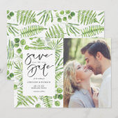Waterverf Ferns en Eucalyptus Lijst Foto Save The Date (Voorkant / Achterkant)