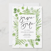 Waterverf Ferns en Eucalyptus Lijst Save The Date (Voorkant)