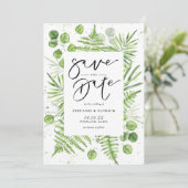 Waterverf Ferns en Eucalyptus Lijst Save The Date (Staand voorkant)