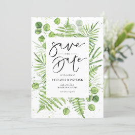 Waterverf Ferns en Eucalyptus Lijst Save The Date